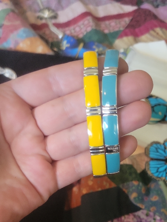 Jewelry - Yellow and Turquoise Enamel Stretch Bracelet Set by